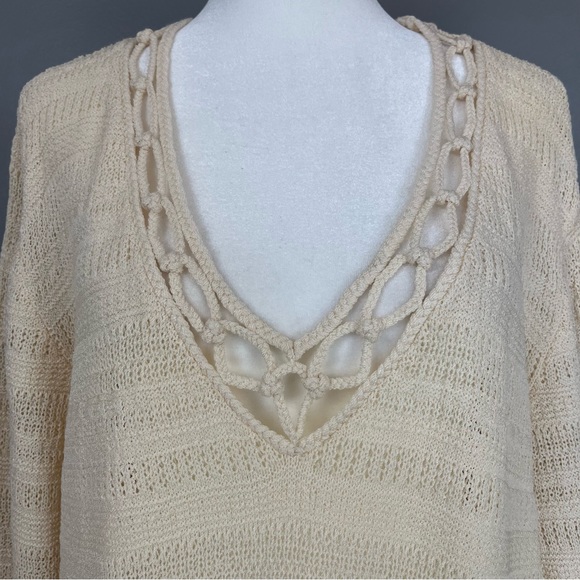 ST. JOHN SPORT Ivory Cream Textured Knit Stripe Wool Blend Tunic Top Size XL - Picture 5 of 11